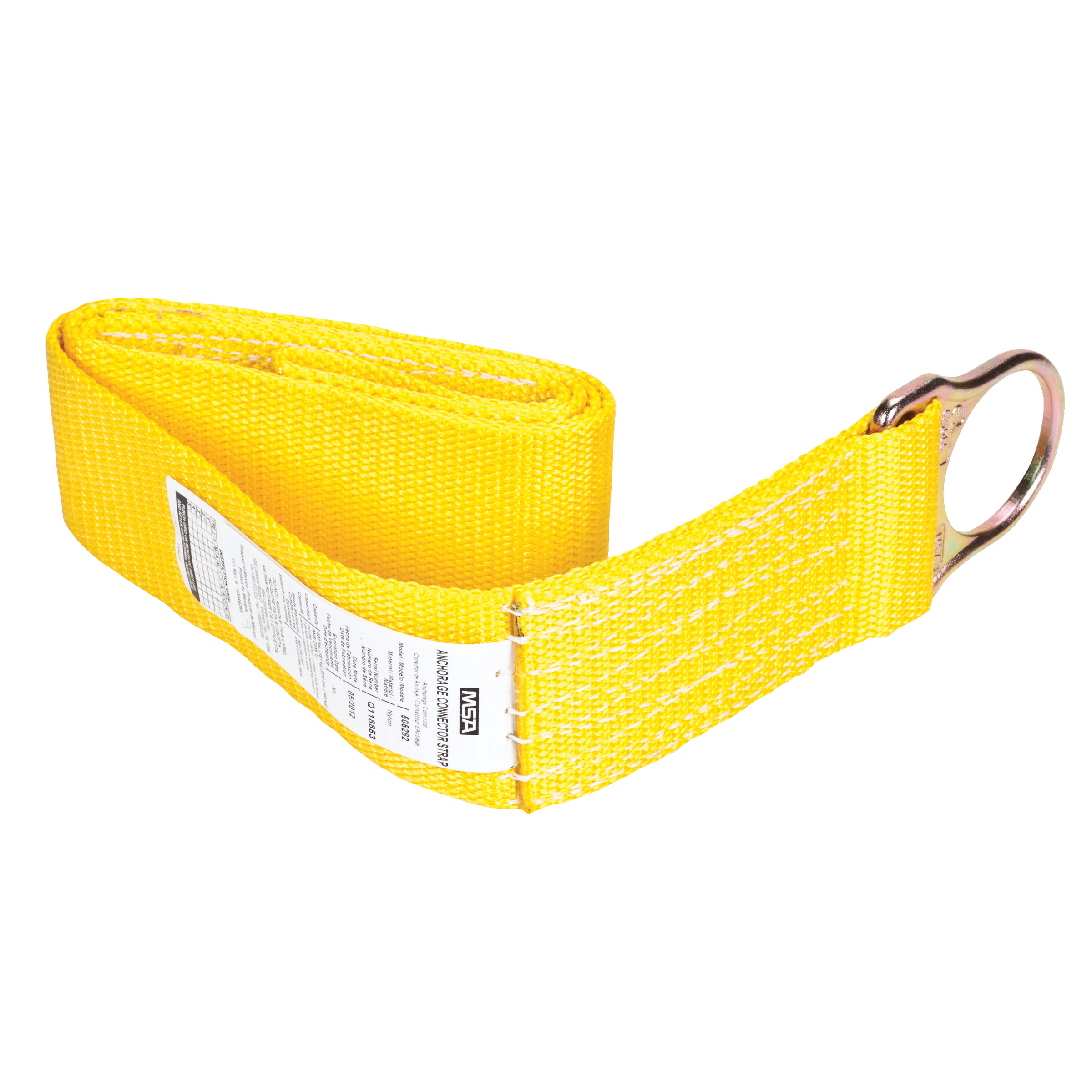 Anchorage Connector Strap, Yellow Nylon, Single D-ring,  5'